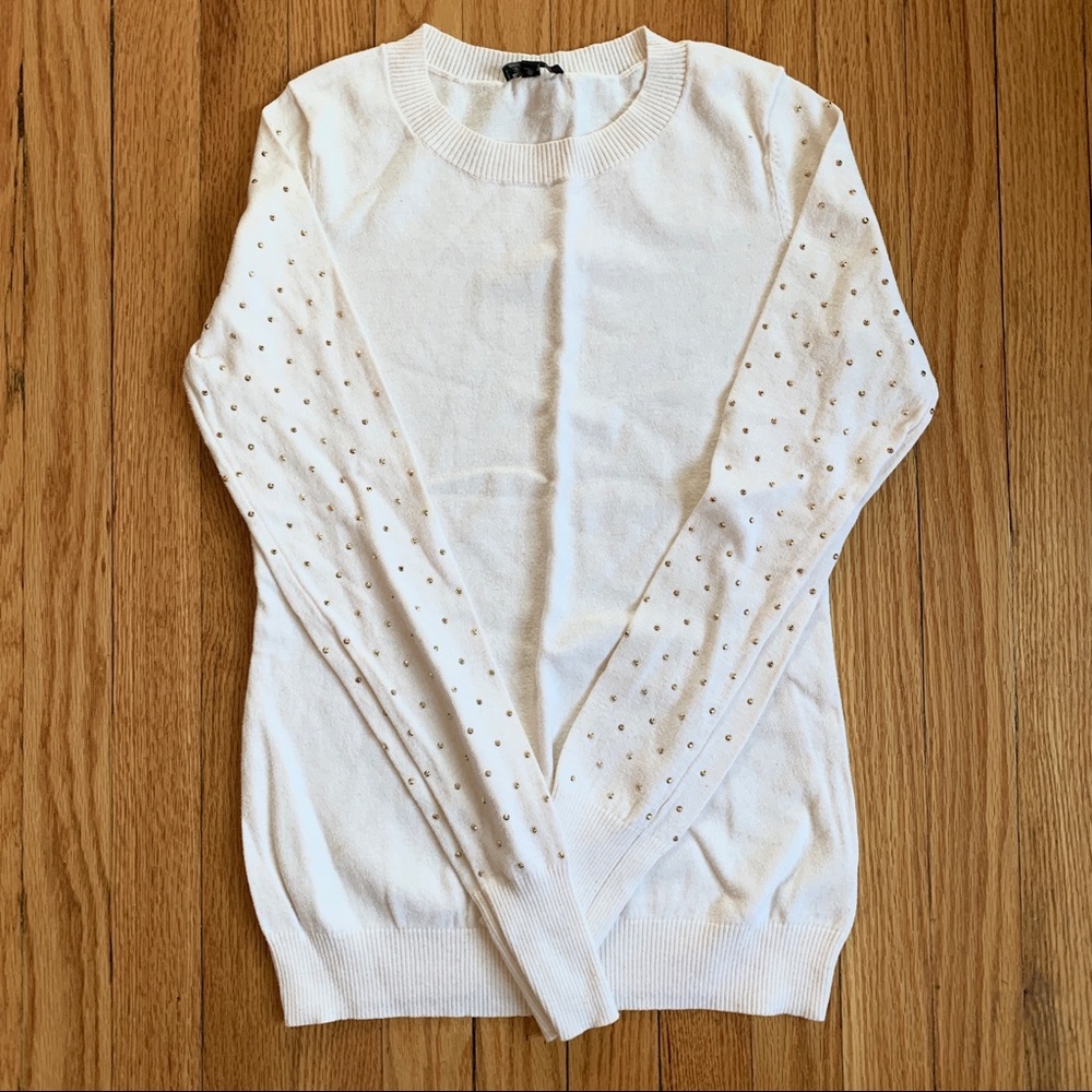 EXPRESS Cream Sweater w/ Gold Embellishments